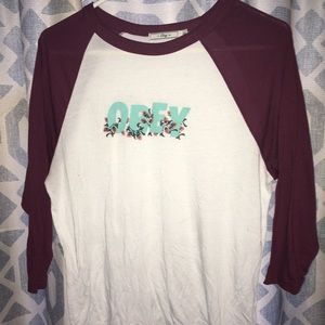 Obey white and maroon tee
